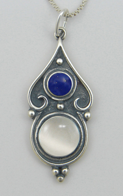 Sterling Silver Romantic Necklace White Moonstone And Lapis Lazuli